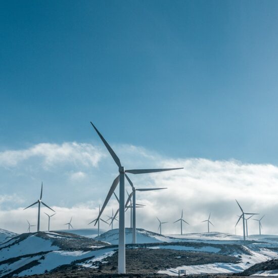 All wind turbines side by side producing pure electricity without destroying our beloved planet Earth.